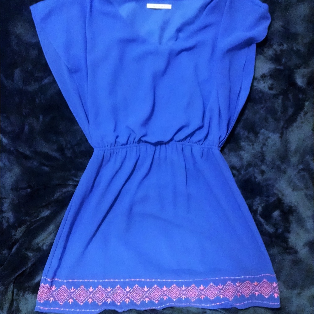 Blue and coral cocktail dress